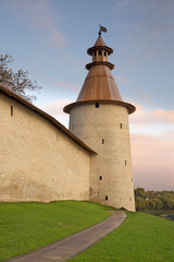 Tall tower of Pskov fortress. Russia