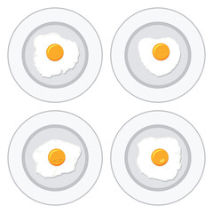 vector set of delicious fried eggs on plates for breakfast