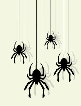vector background pattern of hanging spiders on web threads