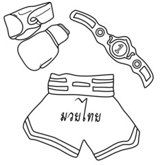 Thai boxing vector and illustration, black lines, isolated on white background