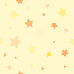 Seamless pattern with twinkling stars of different sizes. Background with yellow and orange stars. Pattern option for wrapping paper, postcards, napkins, tablecloths, children's wallpaper.