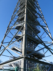 The stairs of the Schomberg tower on the Schomberg near the place Wildewiese in Sauerland, North Rhine-Westphalia, Germany