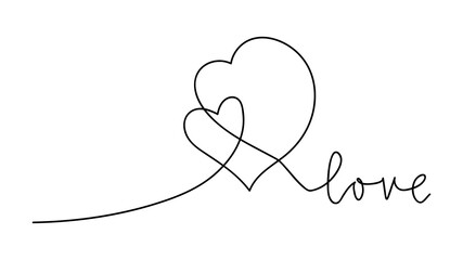 Heart continuous one line drawing, vector minimalist illustration of love concept