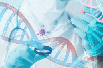 Coronavirus Vaccine Concept Medical Laboratory Scientist Experimental Analysis of COVID-19 DNA...