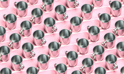 metallic cups on a pink background.