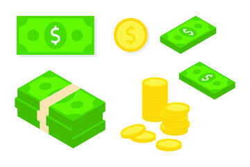 Money coin bank vector top view and Isometic 