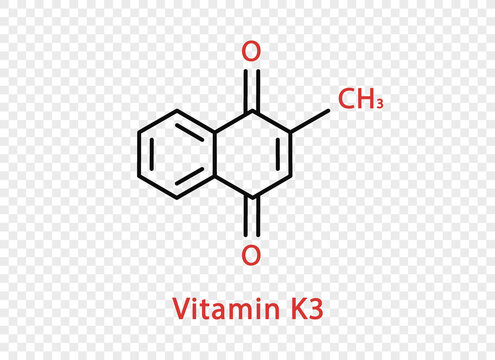 Vitamin K3 chemical formula. Vitamin K3 structural chemical formula isolated on transparent background.
