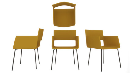 Fototapeta premium yellow chair on white background, top view, side, 3d rendering