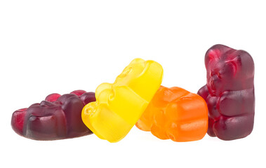 Group of colored jelly bears isolated on a white background. Jelly candy. Marmalade bears.