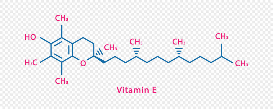 Vitamin E chemical formula. Vitamin E structural chemical formula isolated on transparent background.