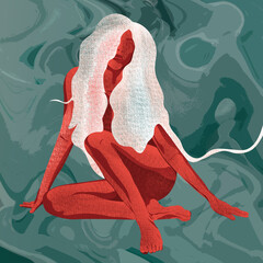 Ilustracja młoda kobieta z białymi włosami na abstrakcyjnym tle