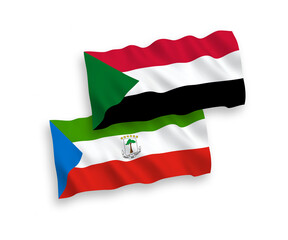 Flags of Republic of Equatorial Guinea and Sudan on a white background