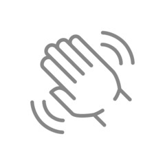 Obraz premium Hand waving line icon. Hello, hi, goodbye gesture symbol
