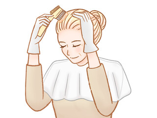 白髪染めする高齢女性のイラスト素材