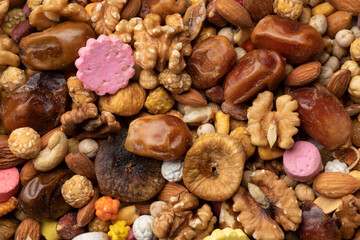 Traditional Moroccan Ashura snack close up full frame as background