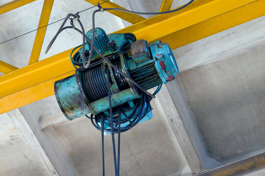 motor with a winch on a movable rail close-up