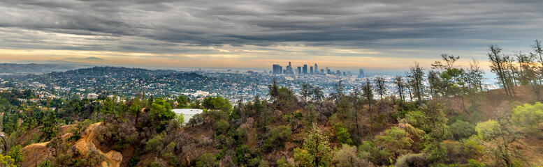 Dark clouds over Los Angeles seen from Bronson Canyon