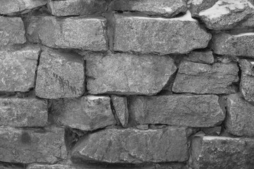 Granite stone wall black and white photo