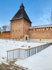 The historic city center of Smolensk, Russia. Old castle wall of Kremlin in Smolensk