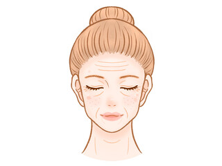 ほうれい線としわが多い大人の女性の顔素材