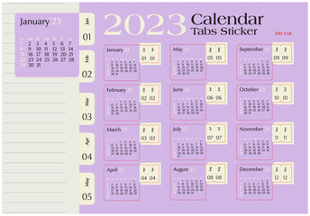Fototapeta na wymiar 2023 Calendar Tabs Sticker