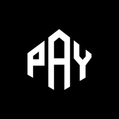 PAY letter logo design with polygon shape. PAY polygon and cube shape logo design. PAY hexagon vector logo template white and black colors. PAY monogram, business and real estate logo.