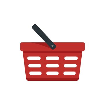 Red shop basket icon flat isolated vector