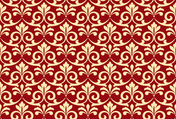 Flower geometric pattern. Seamless vector background. Gold and red ornament. Ornament for fabric, wallpaper, packaging. Decorative print