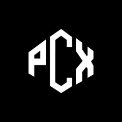 PCX letter logo design with polygon shape. PCX polygon and cube shape logo design. PCX hexagon vector logo template white and black colors. PCX monogram, business and real estate logo.