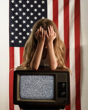 Sad American Child on TV