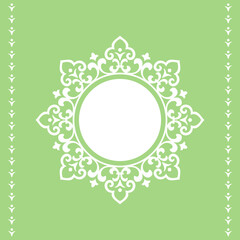 Decorative frame Elegant vector element for design in Eastern style, place for text. Floral green and white border. Lace illustration for invitations and greeting cards