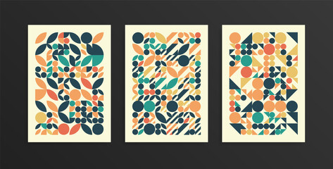 Collection of geometric posters with minimalistic shapes. For wall posters, banners, flyers, decor. Neo-geo style.