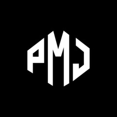PMJ letter logo design with polygon shape. PMJ polygon and cube shape logo design. PMJ hexagon vector logo template white and black colors. PMJ monogram, business and real estate logo.