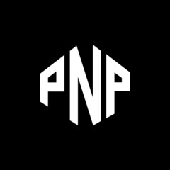Obraz premium PNP letter logo design with polygon shape. PNP polygon and cube shape logo design. PNP hexagon vector logo template white and black colors. PNP monogram, business and real estate logo.