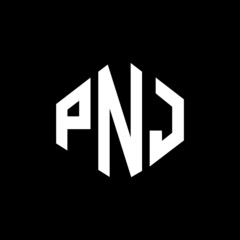 PNJ letter logo design with polygon shape. PNJ polygon and cube shape logo design. PNJ hexagon vector logo template white and black colors. PNJ monogram, business and real estate logo.