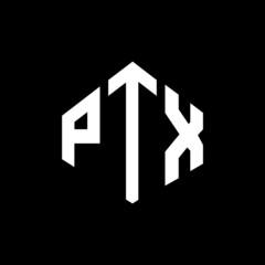 PTX letter logo design with polygon shape. PTX polygon and cube shape logo design. PTX hexagon vector logo template white and black colors. PTX monogram, business and real estate logo.