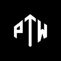 PTW letter logo design with polygon shape. PTW polygon and cube shape logo design. PTW hexagon vector logo template white and black colors. PTW monogram, business and real estate logo.