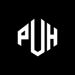 PUH letter logo design with polygon shape. PUH polygon and cube shape logo design. PUH hexagon vector logo template white and black colors. PUH monogram, business and real estate logo.