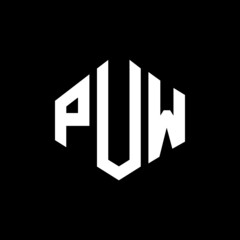 PUW letter logo design with polygon shape. PUW polygon and cube shape logo design. PUW hexagon vector logo template white and black colors. PUW monogram, business and real estate logo.
