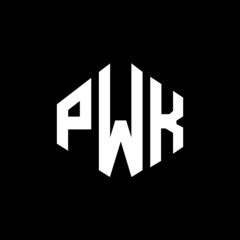 PWK letter logo design with polygon shape. PWK polygon and cube shape logo design. PWK hexagon vector logo template white and black colors. PWK monogram, business and real estate logo.