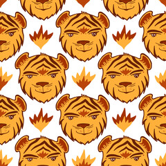 Funny tigers pattern for childish linen and pajamas designs. - 478365944