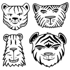 Tiger head hand drawn collection for logo, tattoo or childish stickers. - 478366100