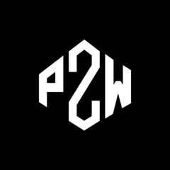 PZW letter logo design with polygon shape. PZW polygon and cube shape logo design. PZW hexagon vector logo template white and black colors. PZW monogram, business and real estate logo.