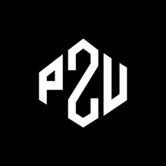 PZU letter logo design with polygon shape. PZU polygon and cube shape logo design. PZU hexagon vector logo template white and black colors. PZU monogram, business and real estate logo.