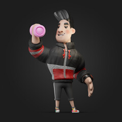 Young man character doing gym exercise. 3d illustration