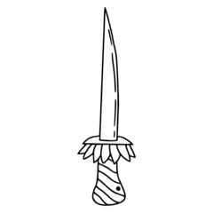 Hand drawn dagger in doodle line art style.