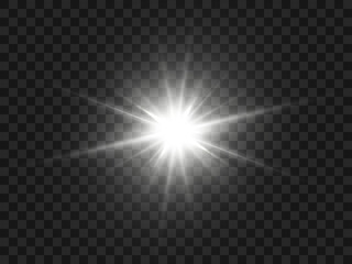 Flash of bright white light on a transparent background Vector.