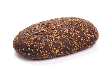 Homemade wholegrain rye bread, isolated on white background.