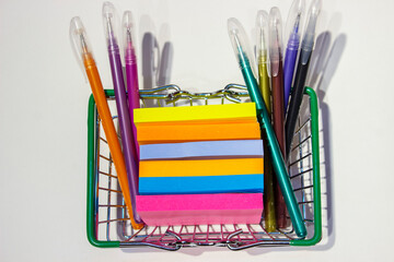 Colored pencils on bright color paper background