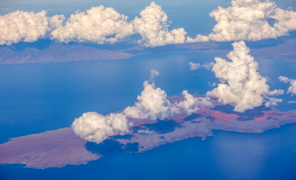 Aerial view of Kahoolawe Island, Hawaii, from the plane.